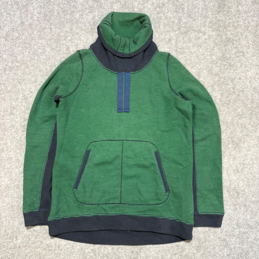 Lululemon Green Navy Striped Cowl Neck Pullover Kangaroo Pocket Size 8